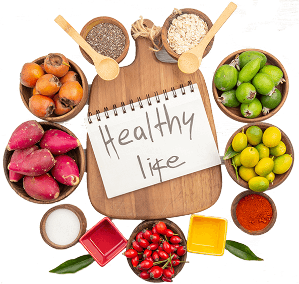 Foto de tabla con cuencos de frutas